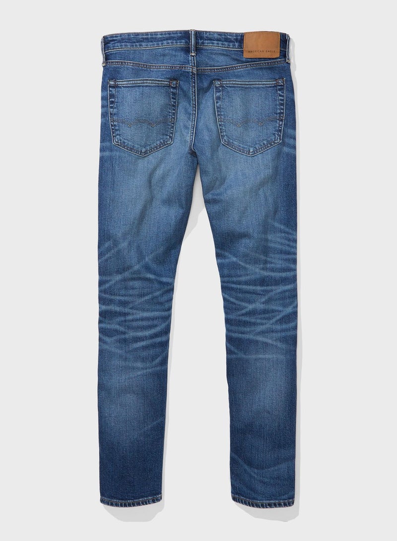 Mid Wash Slim Straight Jeans