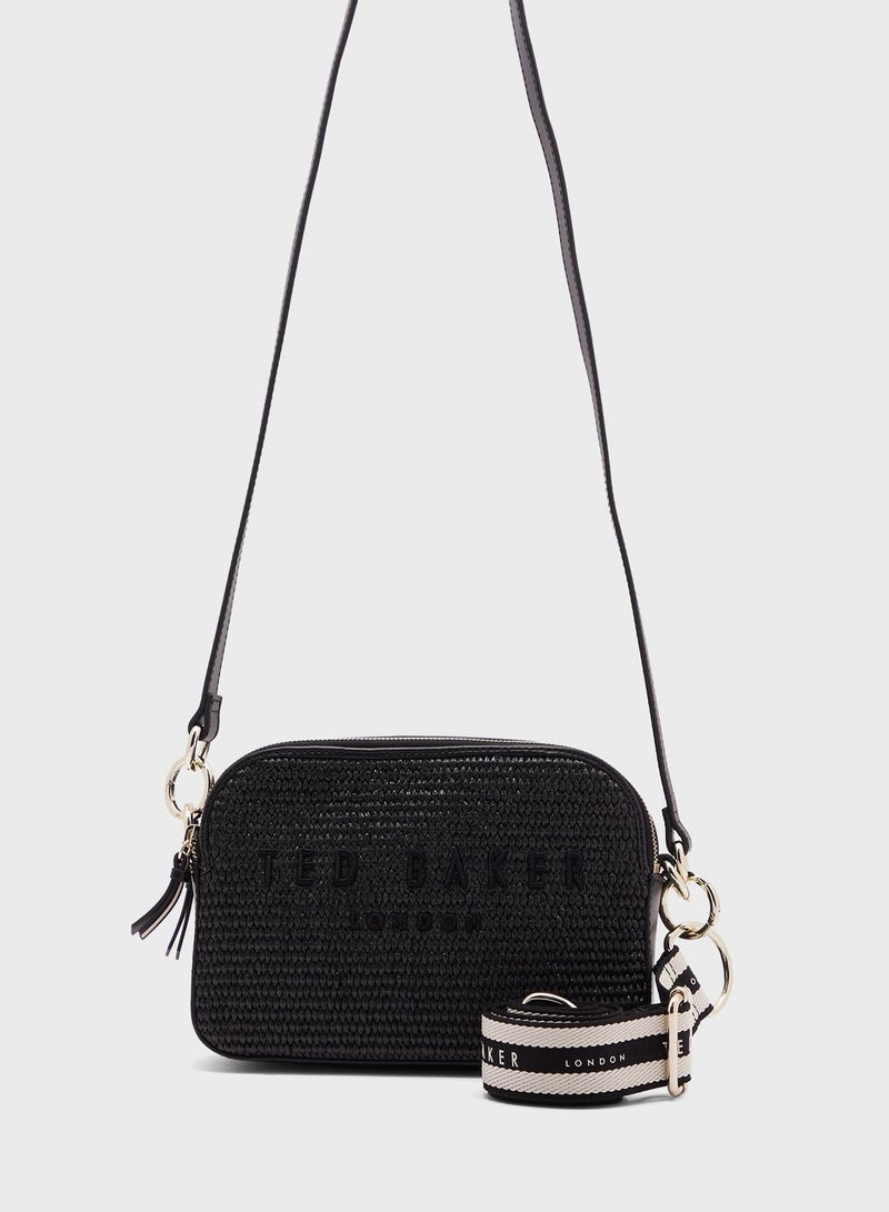 Stelio Faux Raffia Zip Over Crossbody