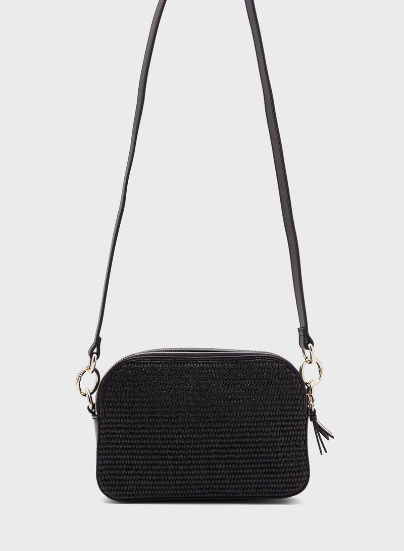 Stelio Faux Raffia Zip Over Crossbody