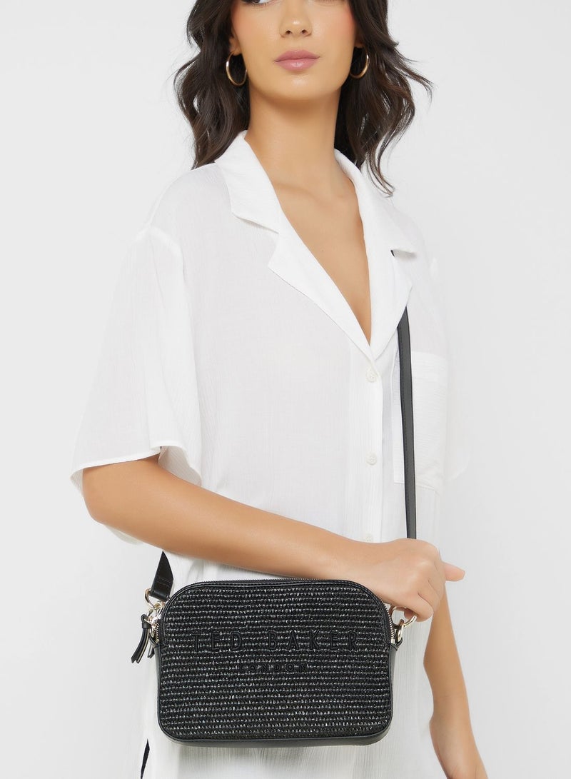 Stelio Faux Raffia Zip Over Crossbody