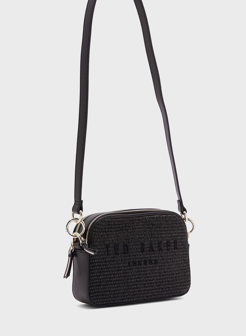 Stelio Faux Raffia Zip Over Crossbody