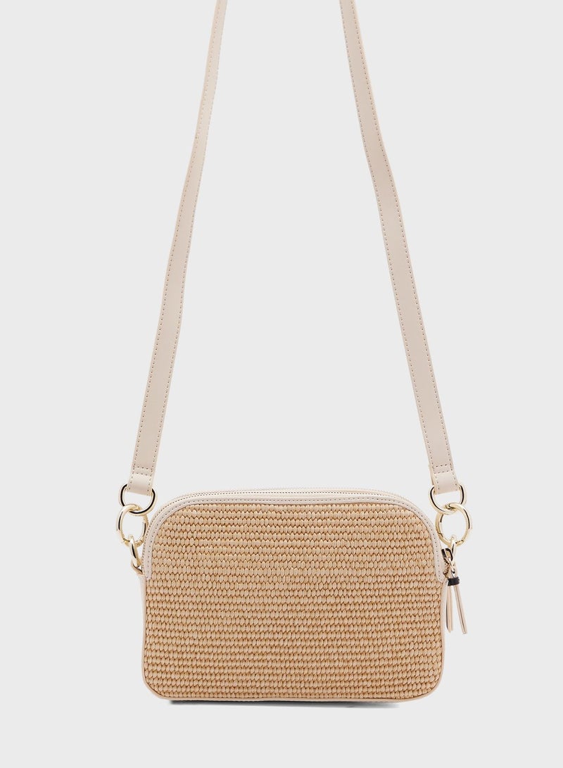 Stelio Faux Raffia Zip Over Crossbody