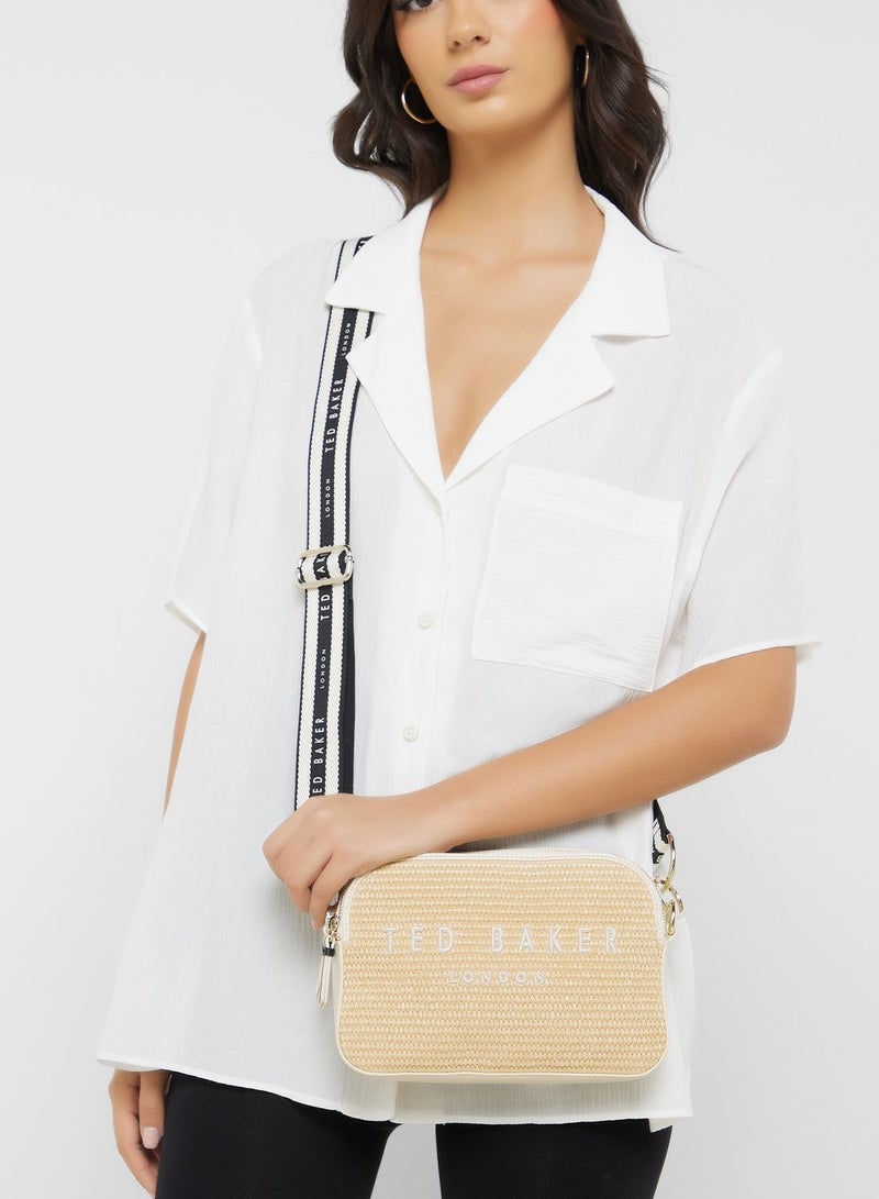 Stelio Faux Raffia Zip Over Crossbody