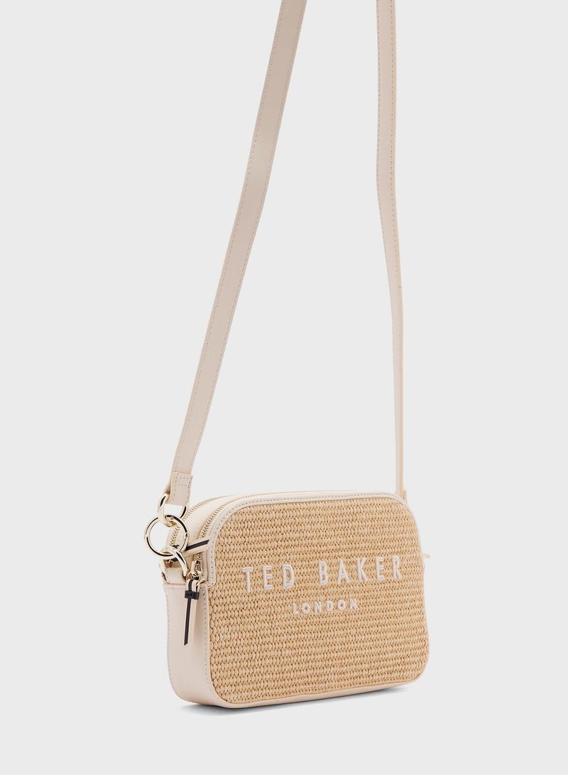 Stelio Faux Raffia Zip Over Crossbody