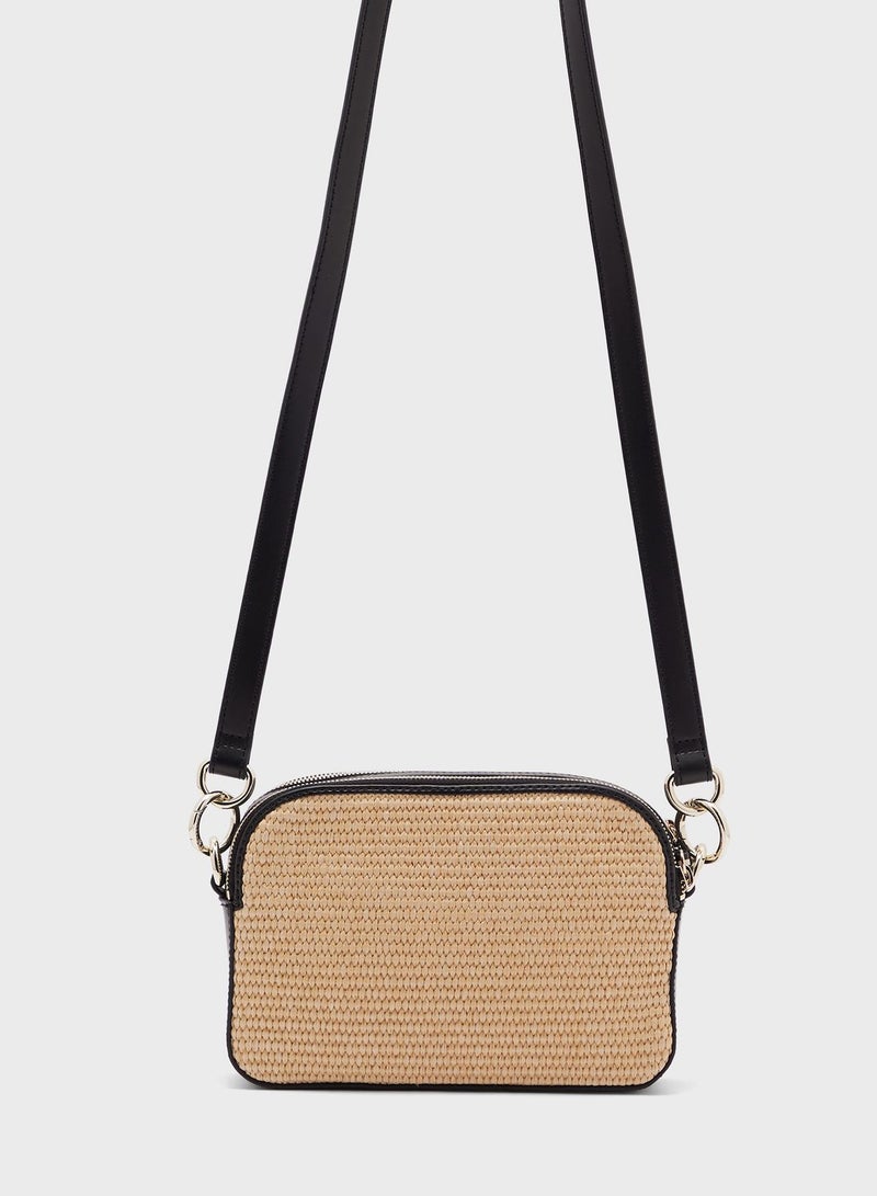 Stelio Faux Raffia Zip Over Crossbody