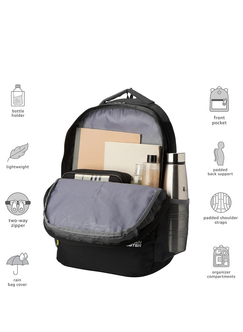 American Tourister Fizz 32L black backpack school bag for travel with organizer bottle compartment water resistant backpack