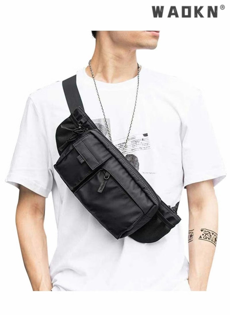 Unisex Chest Bag Leisure One Shoulder Crossbody Bag Leisure Outdoor Sports Bag,Waterproof Black Men's Adjustable Strap Advanced Lightweight Waist Bag for Fitness, Exercise, Travel, Work, Commuting