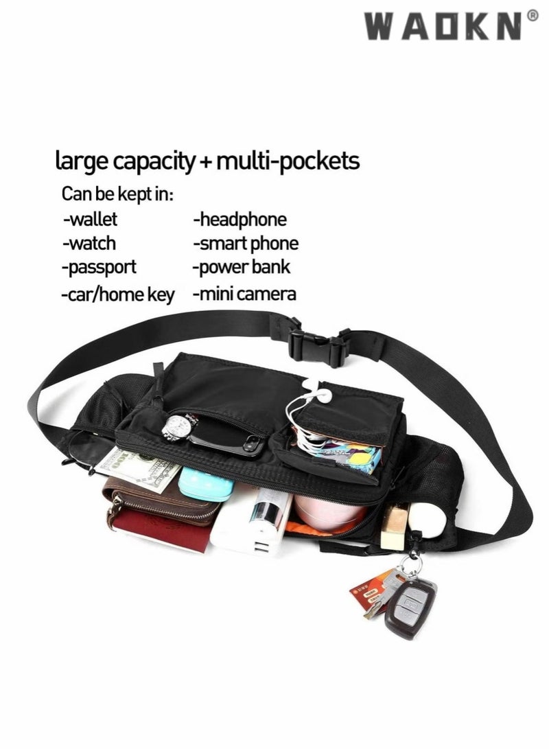 Unisex Chest Bag Leisure One Shoulder Crossbody Bag Leisure Outdoor Sports Bag,Waterproof Black Men's Adjustable Strap Advanced Lightweight Waist Bag for Fitness, Exercise, Travel, Work, Commuting