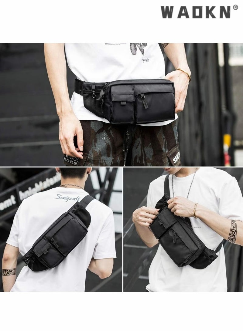 Unisex Chest Bag Leisure One Shoulder Crossbody Bag Leisure Outdoor Sports Bag,Waterproof Black Men's Adjustable Strap Advanced Lightweight Waist Bag for Fitness, Exercise, Travel, Work, Commuting