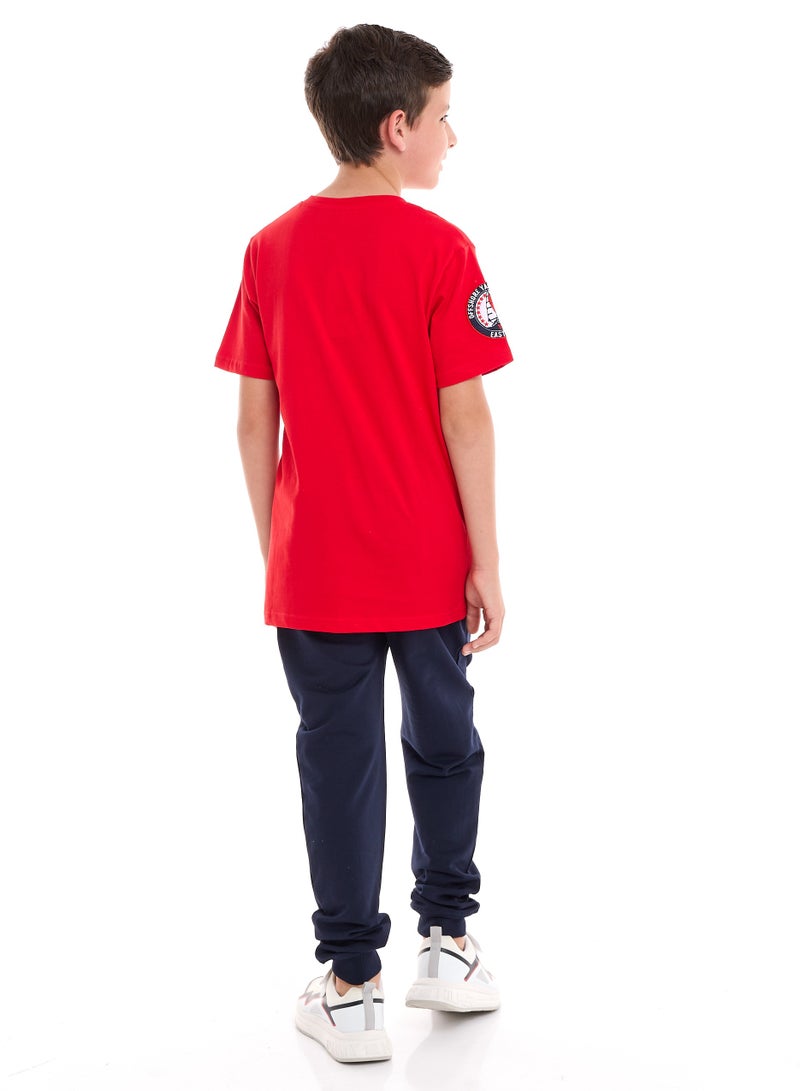 Victor and Jane Boys' 2-Piece T-Shirt & Jogger Set - Red - Navy