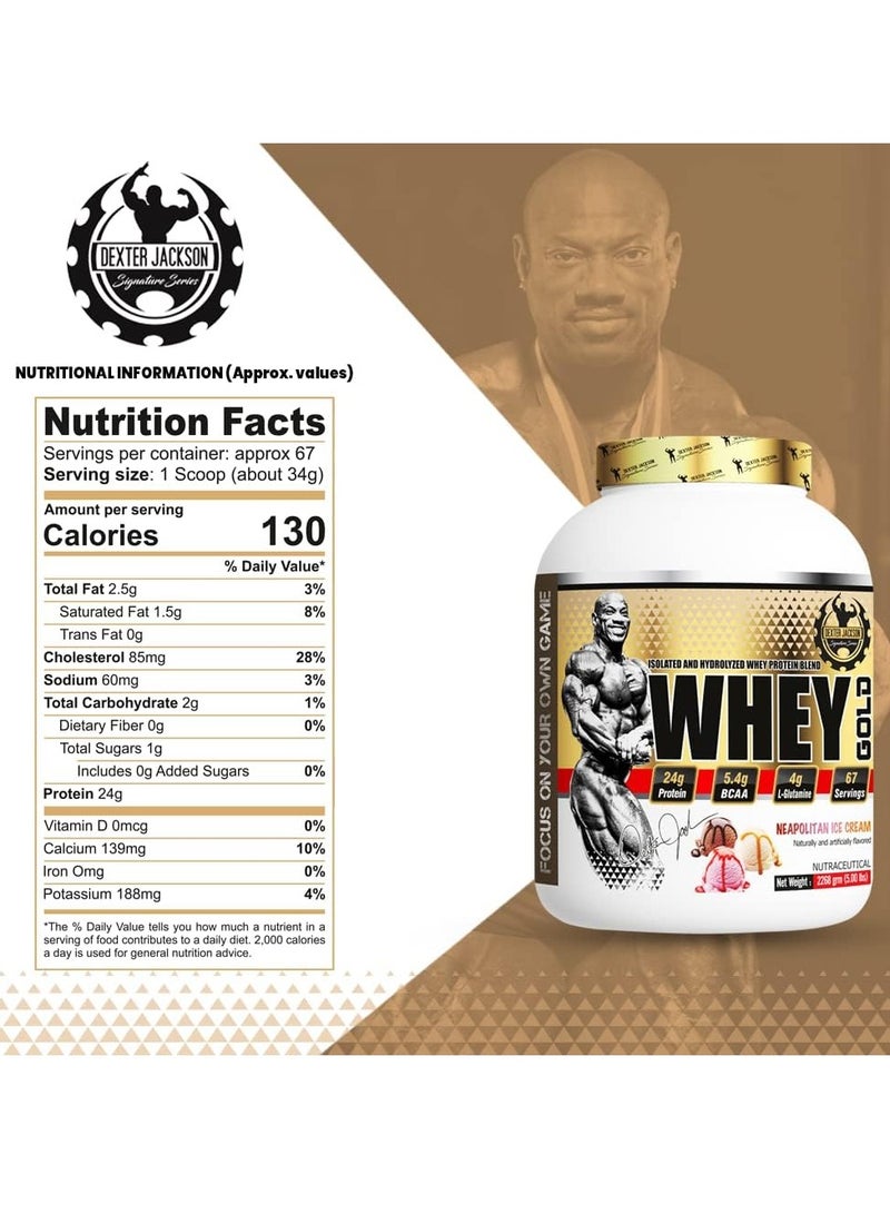 Dexter Jackson Gold Series Whey Gold - Neapolitan Ice Cream, 2268g (5 Lbs), 67 Servings