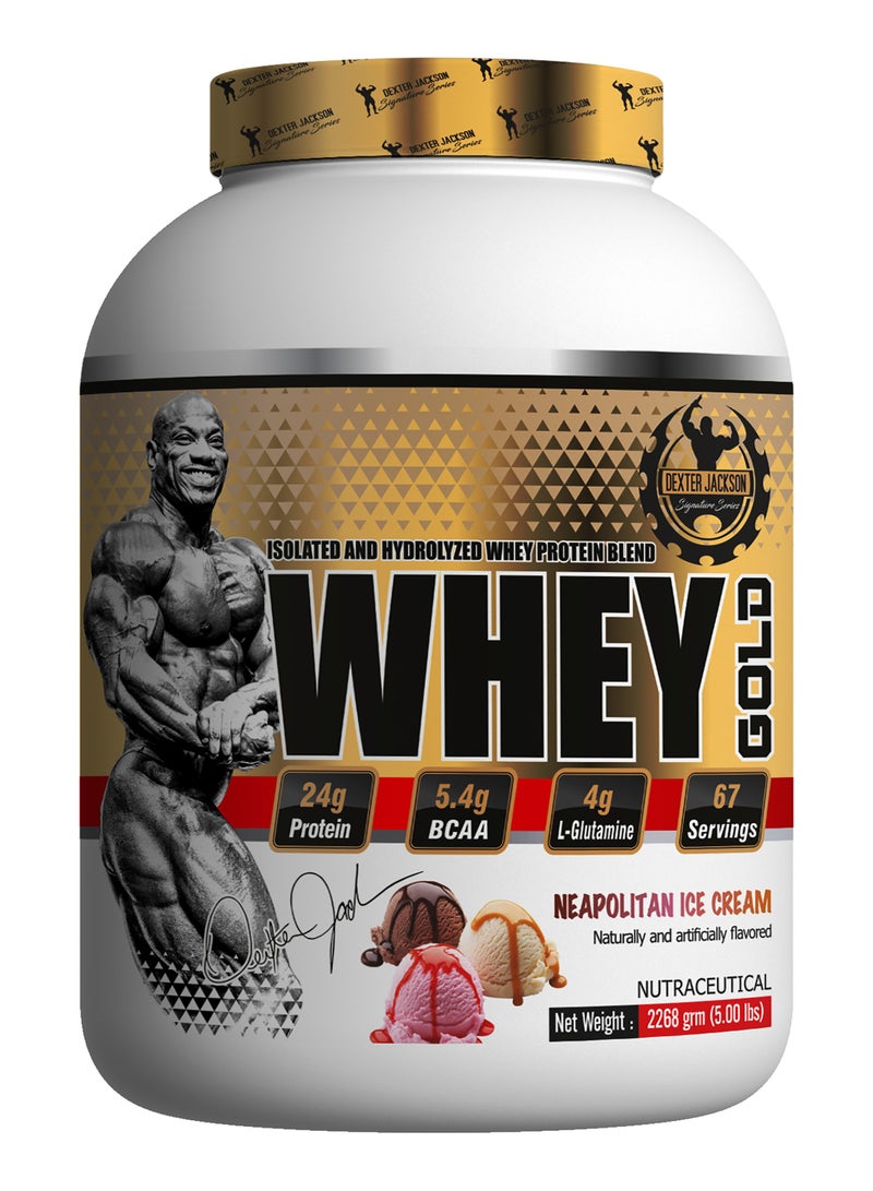 Dexter Jackson Gold Series Whey Gold - Neapolitan Ice Cream, 2268g (5 Lbs), 67 Servings