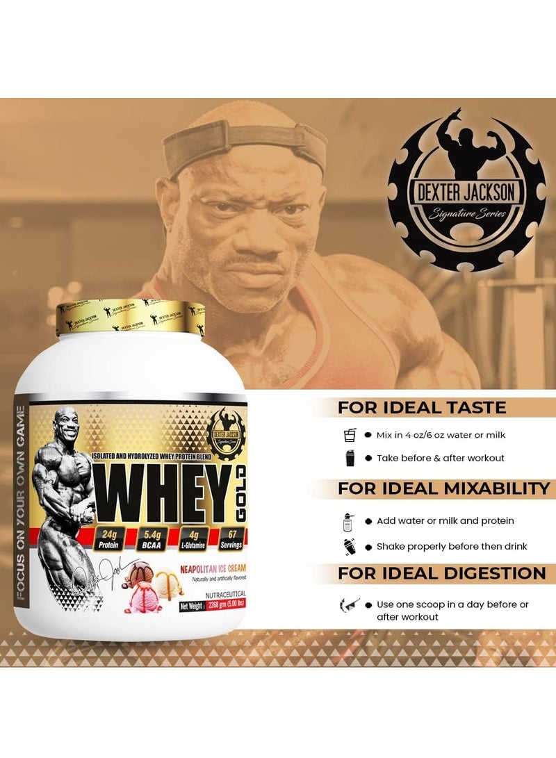 Dexter Jackson Gold Series Whey Gold - Neapolitan Ice Cream, 2268g (5 Lbs), 67 Servings