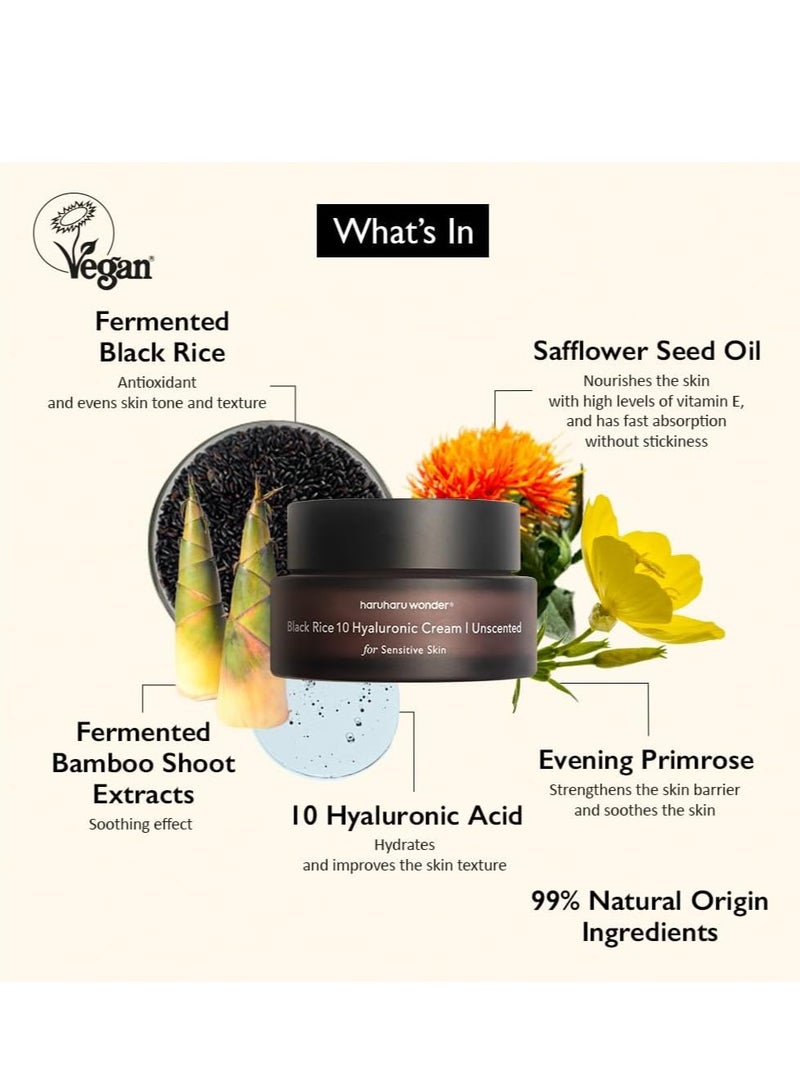 HARUHARU Wonder Black Rice 10 Hyaluronic Cream Unscented, 1.6 fl oz