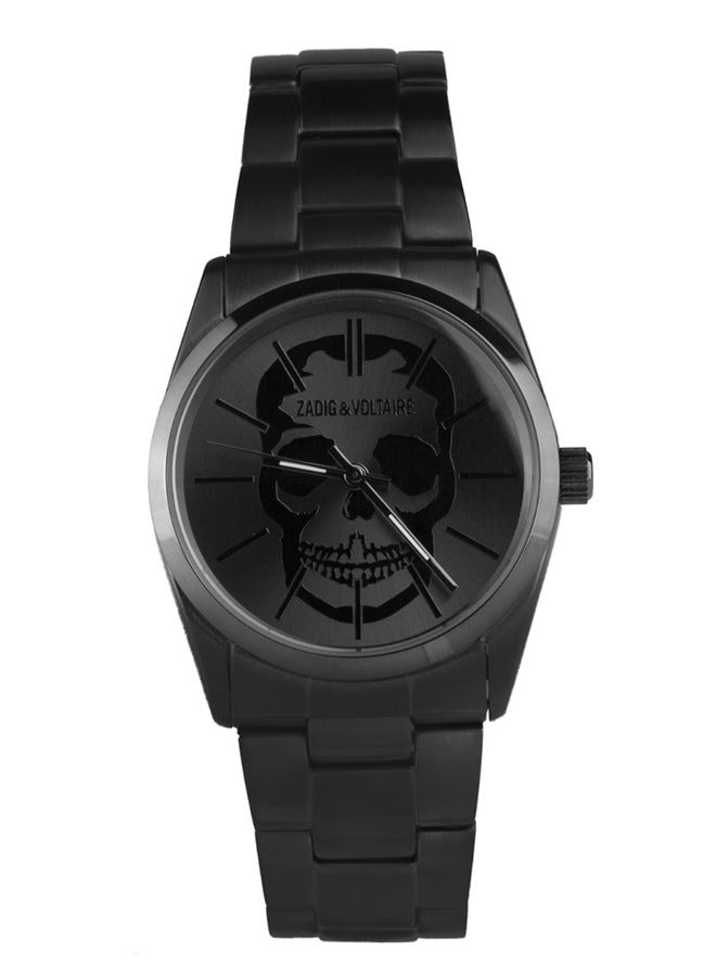 Unisex Adult Zadig & Vortaire Analog Watch with Black  Engraved Dial and Brushed Black Stainless Steel Strap  Bracelet - ZV119-3AM