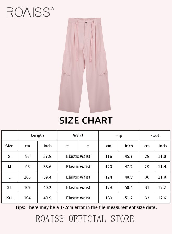 Utility Pants with Loose Fit for Women Comfy and Versatile Wide Leg Trousers with Elastic Waistband and Flowy Belt Women Casual Large Pocket Drawstring Overalls Chinos