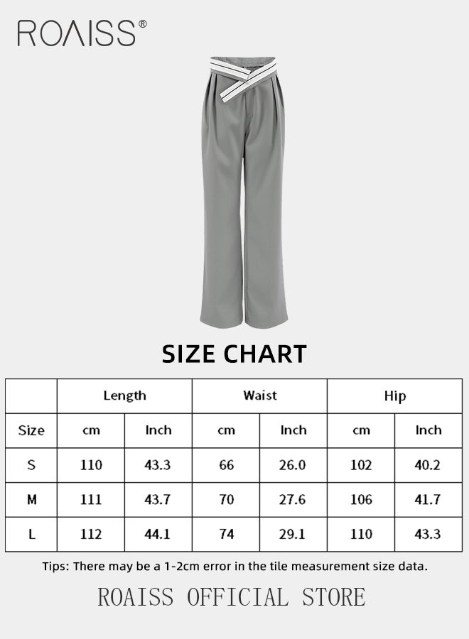 Casual Drape Suit Pants for Women Contrast Color Breathable Wide Leg Trousers with Loose Fit and Special Splicing Hem Design Ladies Slimming Straight Leg Pants Flatter All Body Types