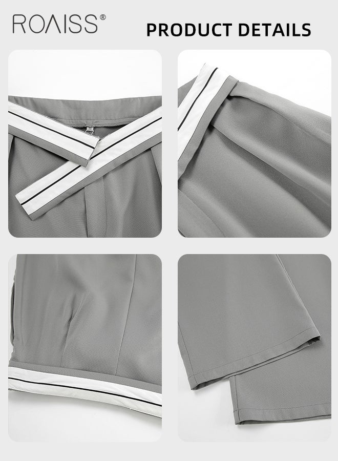 Casual Drape Suit Pants for Women Contrast Color Breathable Wide Leg Trousers with Loose Fit and Special Splicing Hem Design Ladies Slimming Straight Leg Pants Flatter All Body Types