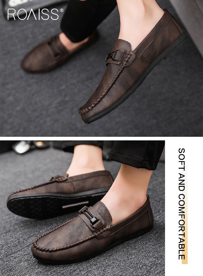 Business Casual Loafers for Men Fashionable Soft Bottom Wear Resistant Slip on Driving Shoes for Men Comfy and Breathable Leather Shoes with Buckle Decor