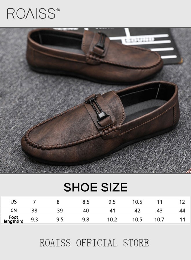 Business Casual Loafers for Men Fashionable Soft Bottom Wear Resistant Slip on Driving Shoes for Men Comfy and Breathable Leather Shoes with Buckle Decor