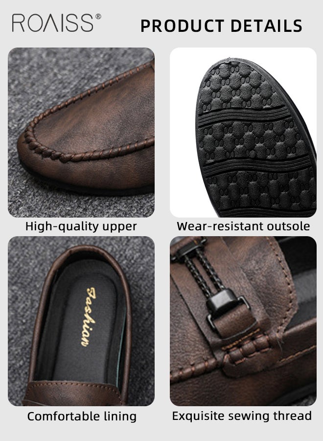 Business Casual Loafers for Men Fashionable Soft Bottom Wear Resistant Slip on Driving Shoes for Men Comfy and Breathable Leather Shoes with Buckle Decor