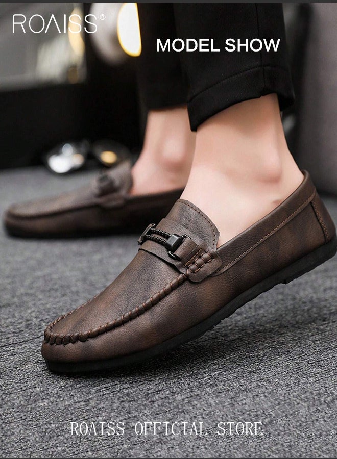 Business Casual Loafers for Men Fashionable Soft Bottom Wear Resistant Slip on Driving Shoes for Men Comfy and Breathable Leather Shoes with Buckle Decor