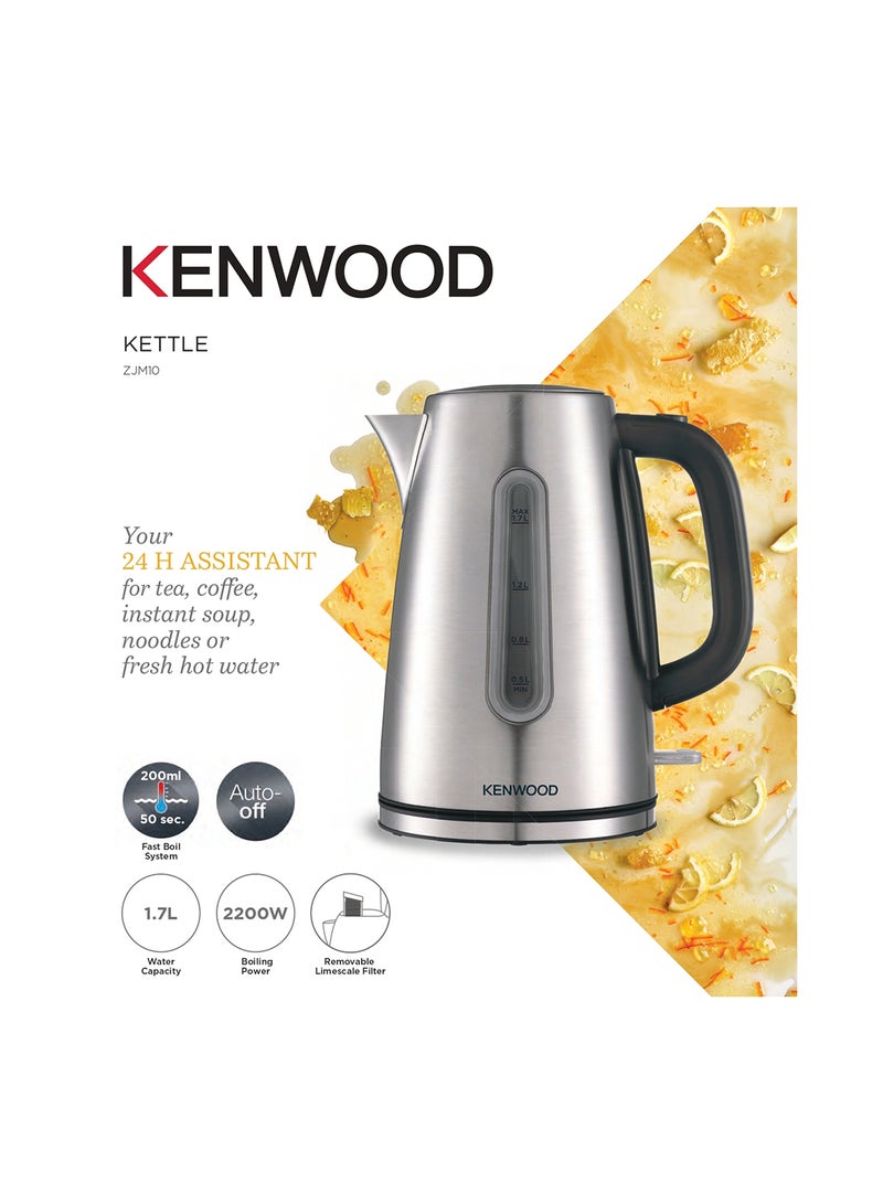 Stainless Steel Cordless Electric Kettle With Auto Shut-Off And Removable Mesh Filter Silver/Black 1.7 L 2200 W ZJM10.000SS Black