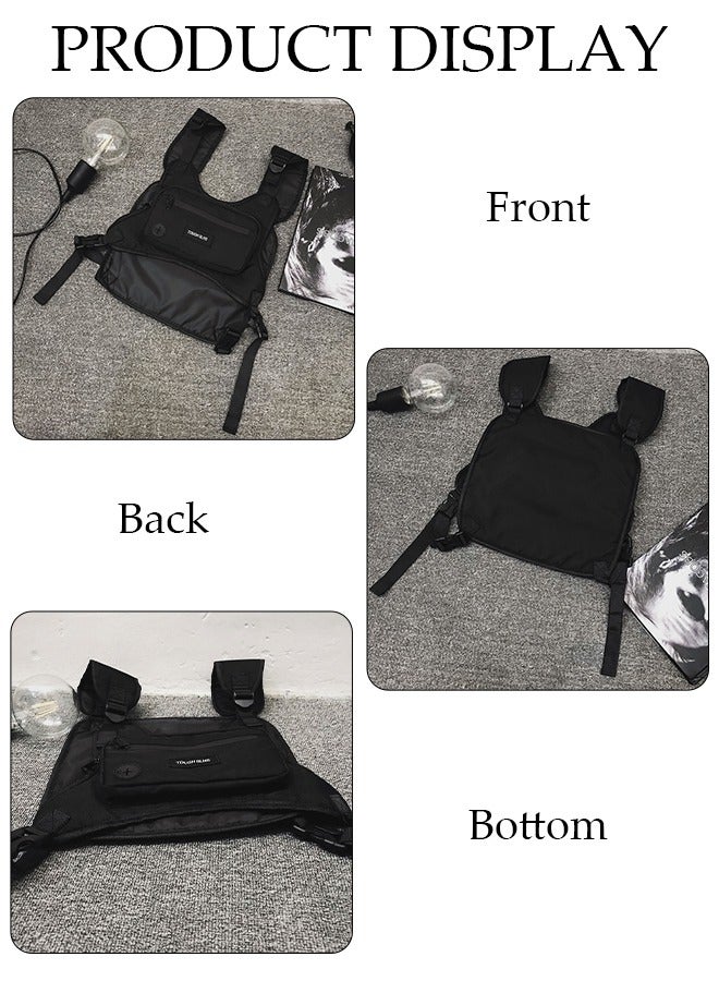 Tactical Inspired Sports Chest Bag For Men and Women, Water Resistant Lightweight Running Vest Bag With Built-In Phone Charging Hole & Extra Storage For Workouts, Cycling & Hiking