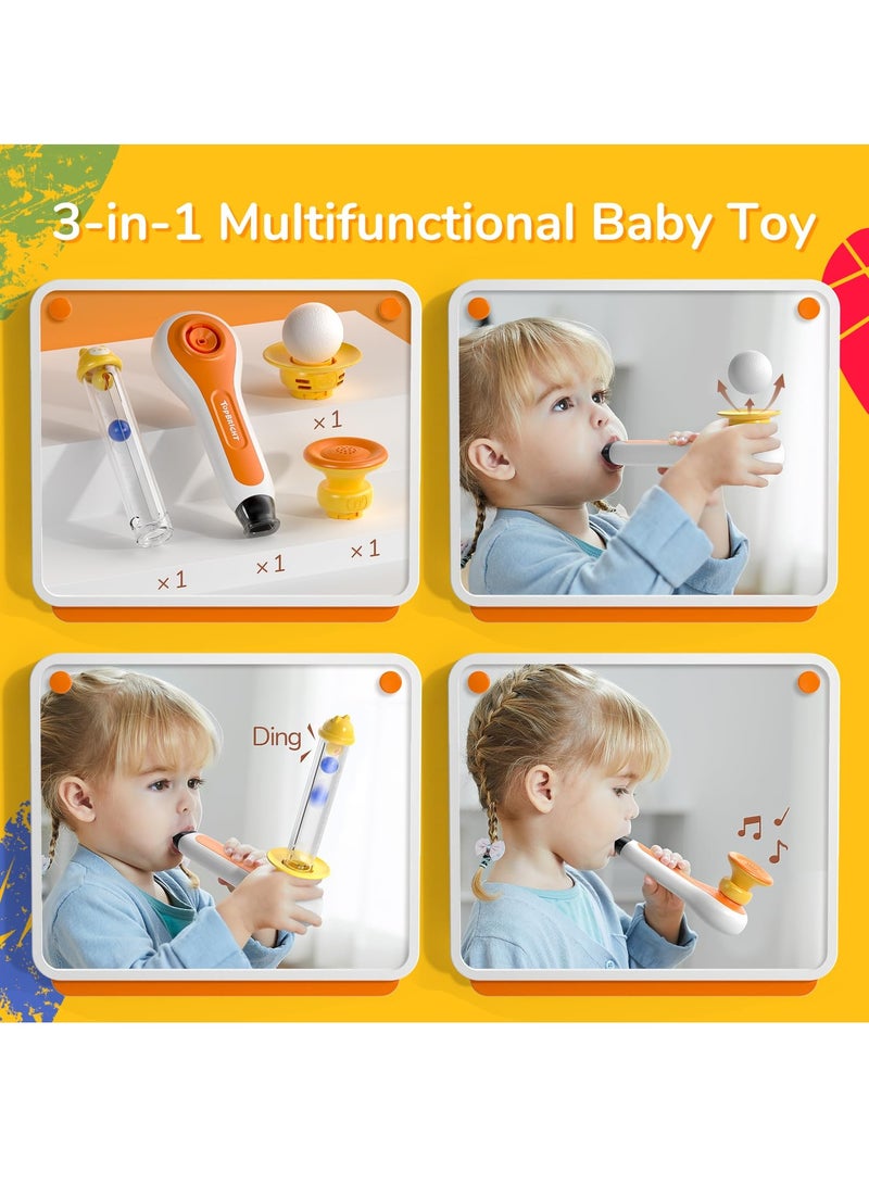 3-in-1 Montessori Toy for Toddler with Whistle, Ball Blowing, Floating Blow Pipe Balls – Sensory Baby Toy, Fine Motor Skills, Learning Educational Toy for Boys Girls Gifts