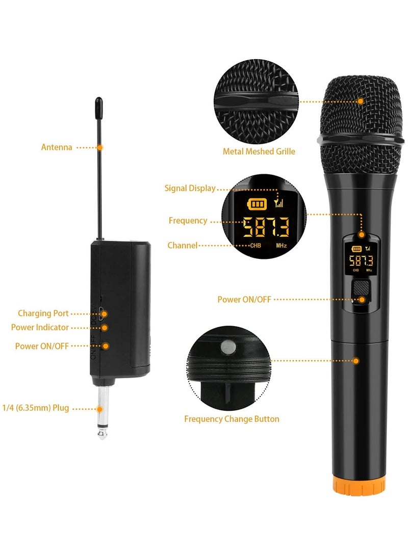 Wireless Microphone System: UHF Dual Handheld Dynamic Karaoke Mic with Rechargeable Receiver – Cordless PA System for Speakers, Amplifiers, Family Parties, Singing, and Meetings – 160 ft Range