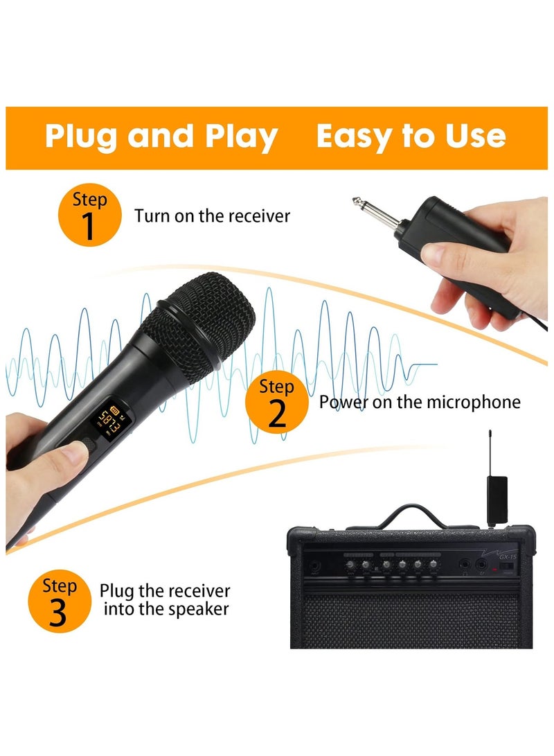 Wireless Microphone System: UHF Dual Handheld Dynamic Karaoke Mic with Rechargeable Receiver – Cordless PA System for Speakers, Amplifiers, Family Parties, Singing, and Meetings – 160 ft Range