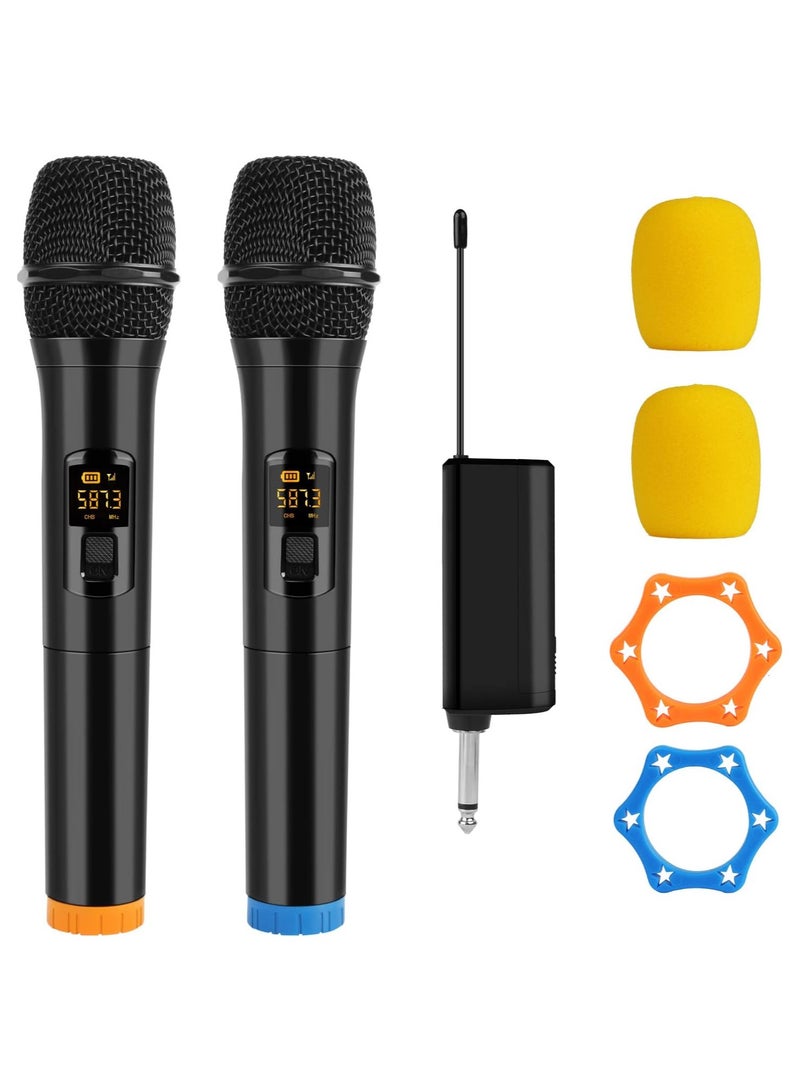 Wireless Microphone System: UHF Dual Handheld Dynamic Karaoke Mic with Rechargeable Receiver – Cordless PA System for Speakers, Amplifiers, Family Parties, Singing, and Meetings – 160 ft Range