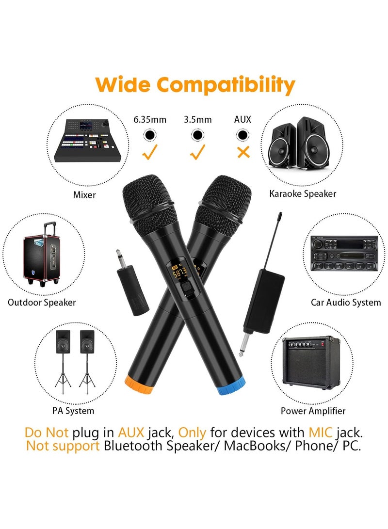 Wireless Microphone System: UHF Dual Handheld Dynamic Karaoke Mic with Rechargeable Receiver – Cordless PA System for Speakers, Amplifiers, Family Parties, Singing, and Meetings – 160 ft Range