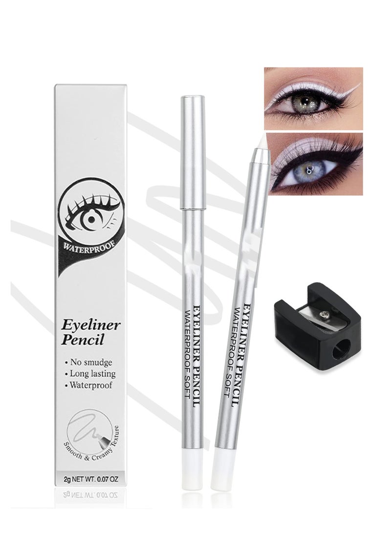 White Waterproof Gel Eyeliner Pens, Highlighter Eye Liner Pencil, Matte Long Lasting  White Eye Liner, Super Smooth formula Eyeshadow Makeup Pen, Polished White Luster, with Pencil Sharpener