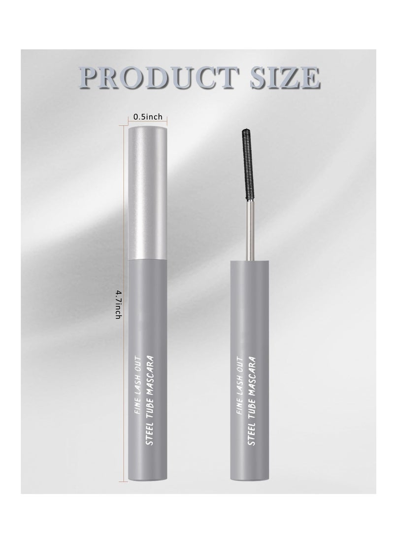 Washable Metal Rod 3D Mascara, 2 Pcs Waterproof Volume Length Extra Slim Tubing Mascara, Long Lasting Smudge Proof, Bendable Iron Brush Wand Mascara, Makeup Gift for Women, Black and Brown