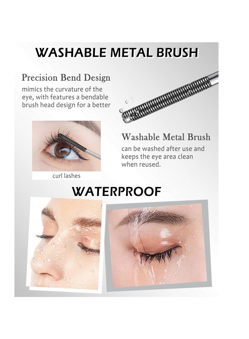Washable Metal Rod 3D Mascara, 2 Pcs Waterproof Volume Length Extra Slim Tubing Mascara, Long Lasting Smudge Proof, Bendable Iron Brush Wand Mascara, Makeup Gift for Women, Black and Brown