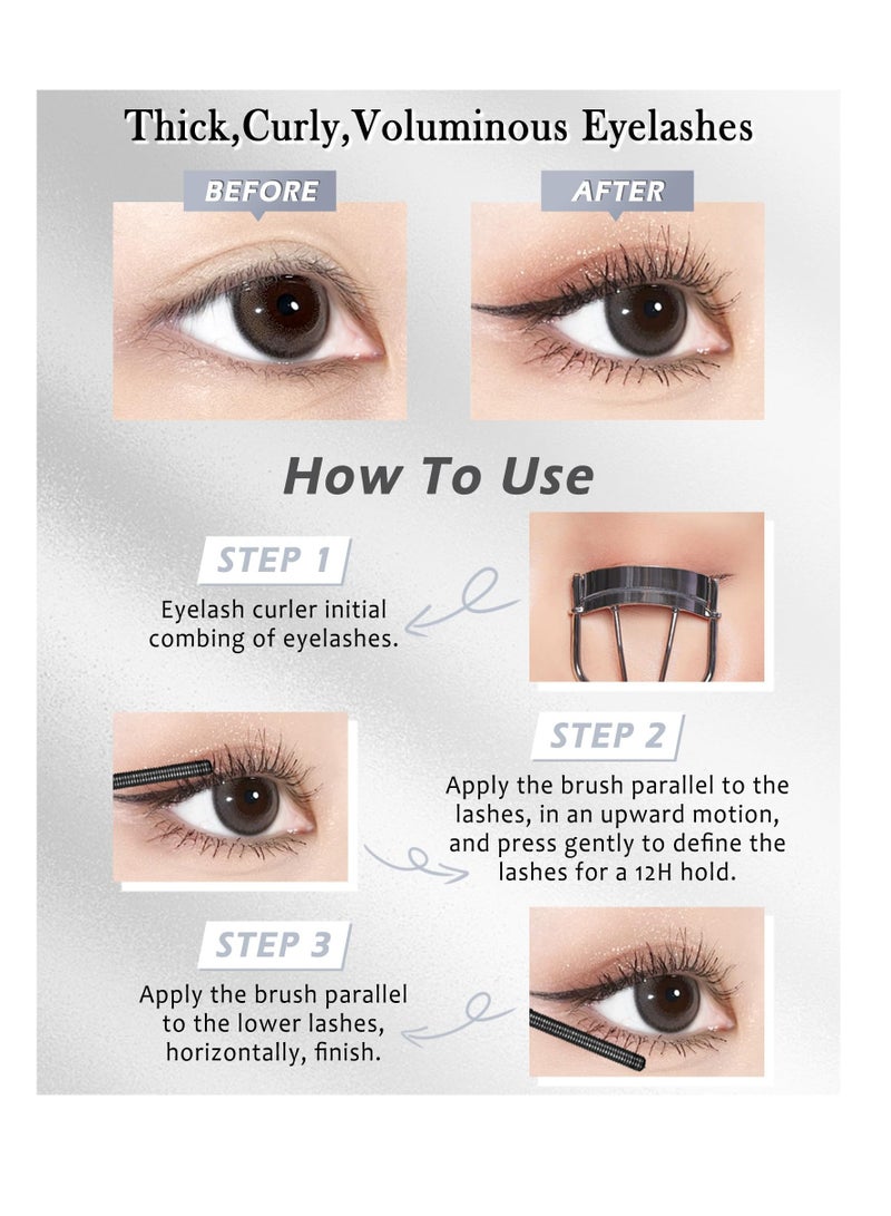 Washable Metal Rod 3D Mascara, 2 Pcs Waterproof Volume Length Extra Slim Tubing Mascara, Long Lasting Smudge Proof, Bendable Iron Brush Wand Mascara, Makeup Gift for Women, Black and Brown