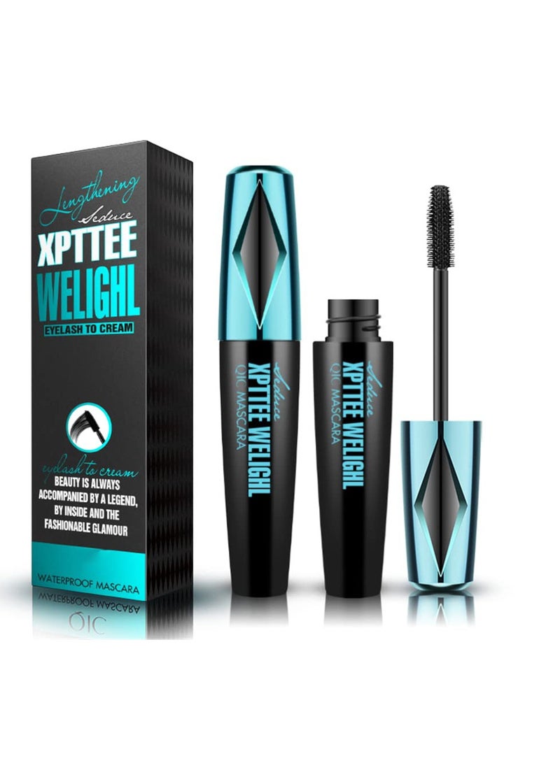 4D Silk Fiber Eyelash Mascara, Extra Long Thick Voluminous Lash Mascara, Long-Lasting Waterproof Mascara for Makeup, No Flaking Smudge Proof Mascara, Black