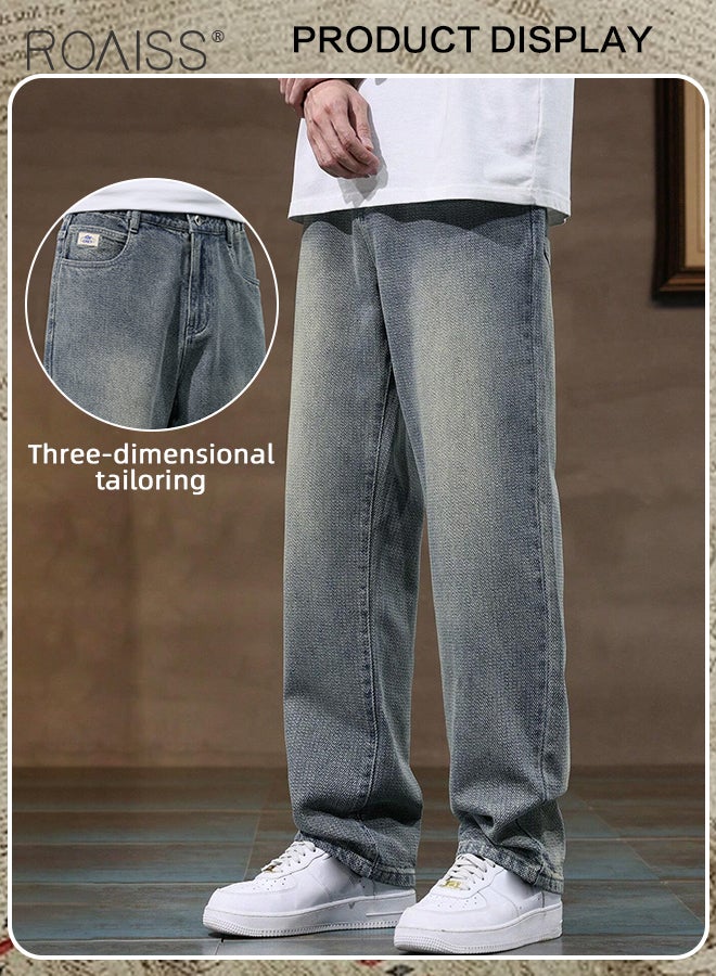 High Quality Straight Leg Jeans for Men Casual Breathable Soft Loose Fit Wide Leg Denim Pants with Starry Sky Texture Mens Retro Trendy All Match Trousers for Daily Commute Wear