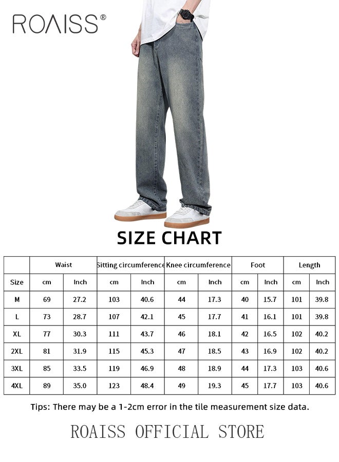 High Quality Straight Leg Jeans for Men Casual Breathable Soft Loose Fit Wide Leg Denim Pants with Starry Sky Texture Mens Retro Trendy All Match Trousers for Daily Commute Wear