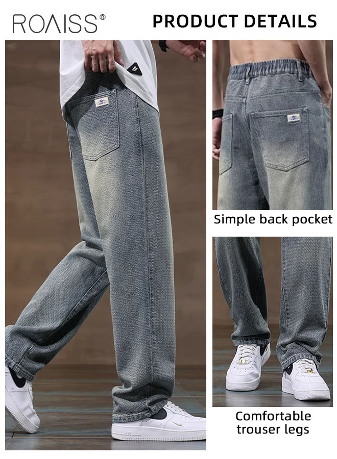 High Quality Straight Leg Jeans for Men Casual Breathable Soft Loose Fit Wide Leg Denim Pants with Starry Sky Texture Mens Retro Trendy All Match Trousers for Daily Commute Wear