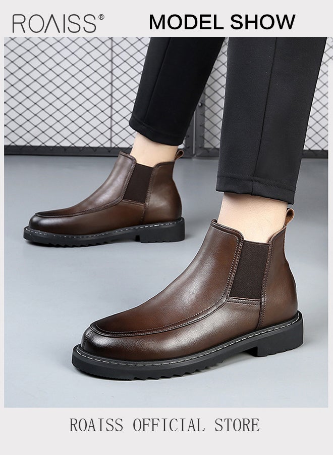 Genuine Leather Chelsea Boots for Men High-End Casual Comfy and Breathable Slip on Low Heel Formal Cowhide Ankle Boots Mens Fashionable Premium Soft Sole Pointed Martin Boots