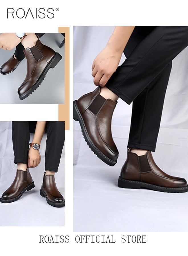 Genuine Leather Chelsea Boots for Men High-End Casual Comfy and Breathable Slip on Low Heel Formal Cowhide Ankle Boots Mens Fashionable Premium Soft Sole Pointed Martin Boots