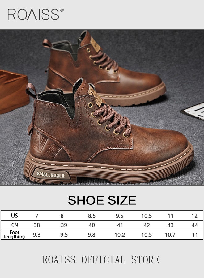 High Top Martin Boots for Men High Quality Retro British Style Lace up Waterproof Wear-Resist Leather Shoes Mens Casual Stylish Motorcycle Boots with Comfortable Lining