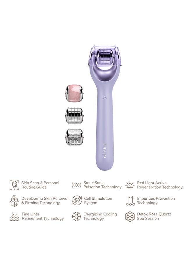 SmartAppGuided Microneedle Face Roller, 9 in 1, with Rose Quartz, Microneedling, Professional Micro Needling Device, Needle Roller, Beauty Roller Face, Micro Needling Roller, Purple