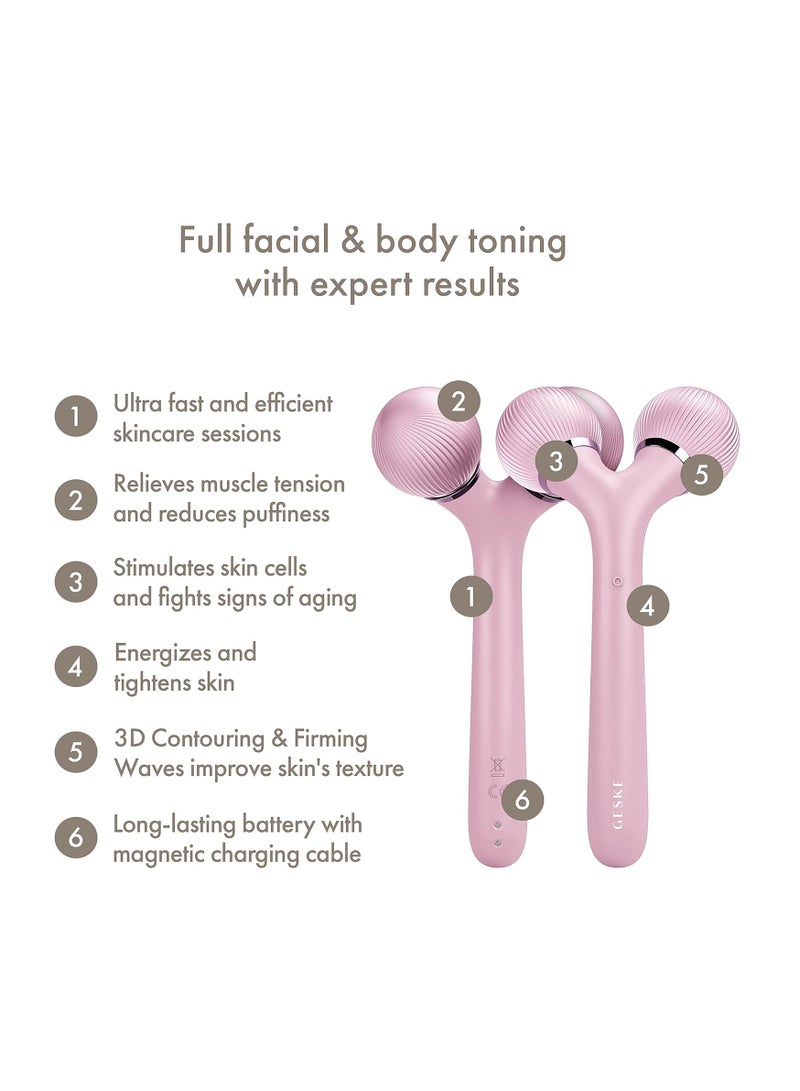 SmartAppGuided Sonic Facial & Body Roller 4 in 1 Derma Roller Device for Face and Body Dermaroll Professional Face Roller Tightens and Defines Body and Face Pink