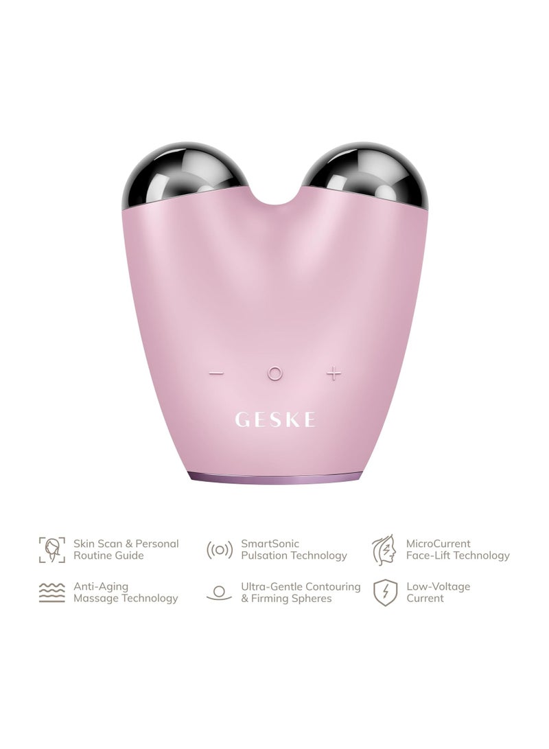 SmartAppGuided MicroCurrent Face-Lifter 6 in 1 Facial Lifting Face & Jawline Trainer Face Tightening Anti Ageing Device Microcurrent Against Wrinkles Double Chin Remover - Pink