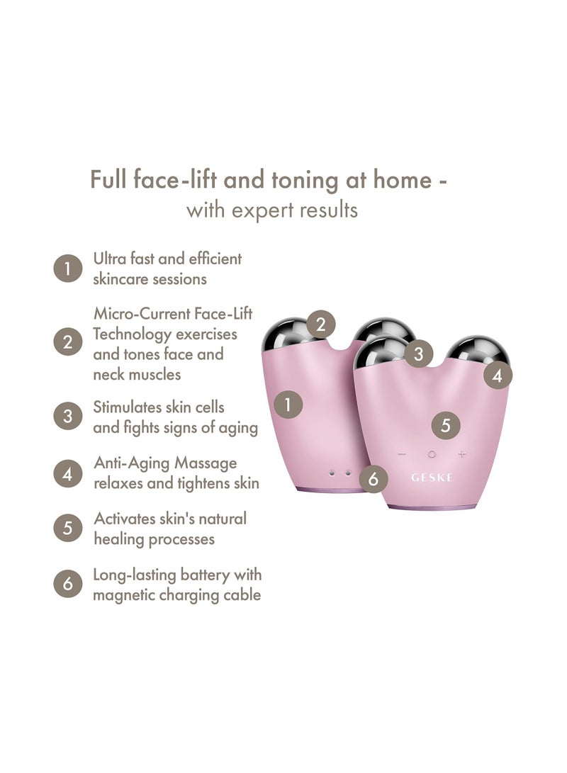 SmartAppGuided MicroCurrent Face-Lifter 6 in 1 Facial Lifting Face & Jawline Trainer Face Tightening Anti Ageing Device Microcurrent Against Wrinkles Double Chin Remover - Pink