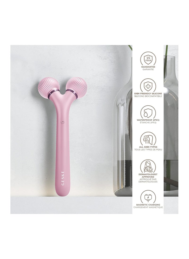 SmartAppGuided Sonic Facial Roller | 4 in 1 | Dermaroller | Device for Face | Dermaroll | Professional Face Roller | Tightens and Defines the Skin on the Face, Pink