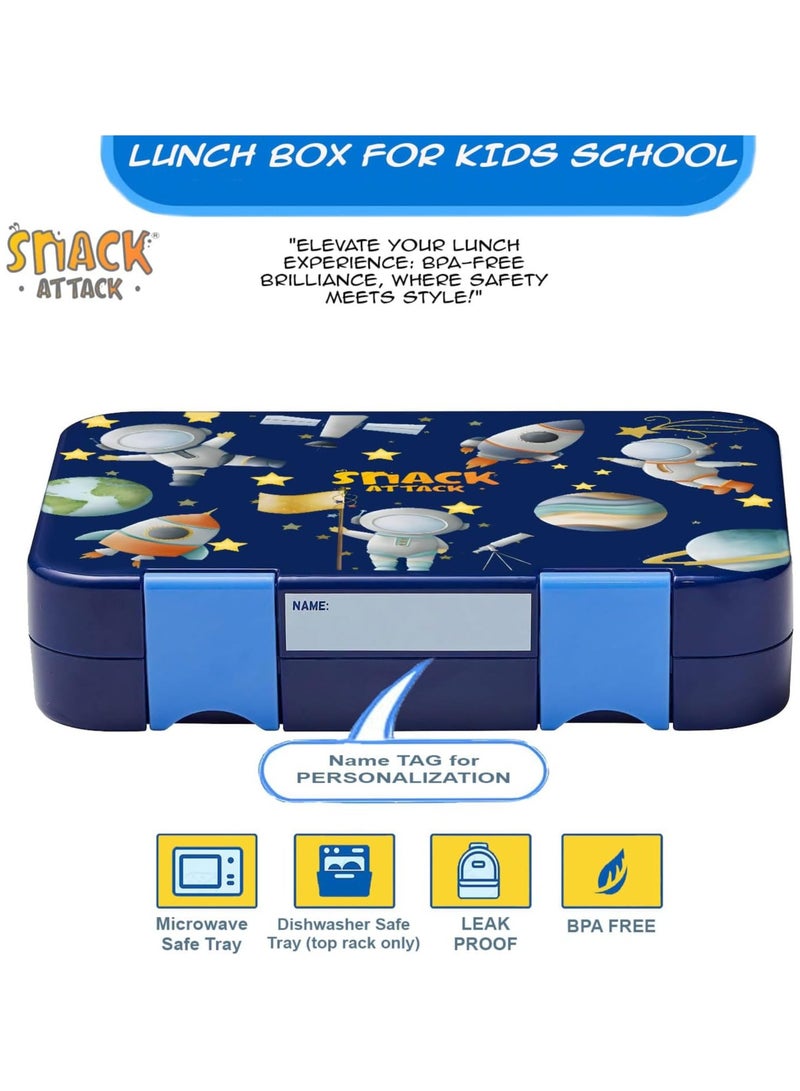 Snack Attack Lunch Box for Kids School Grey, Bento LunchBoxl 4/6 Convertible Compartments | BPA Free And Leak Proof (Blue Portofino)